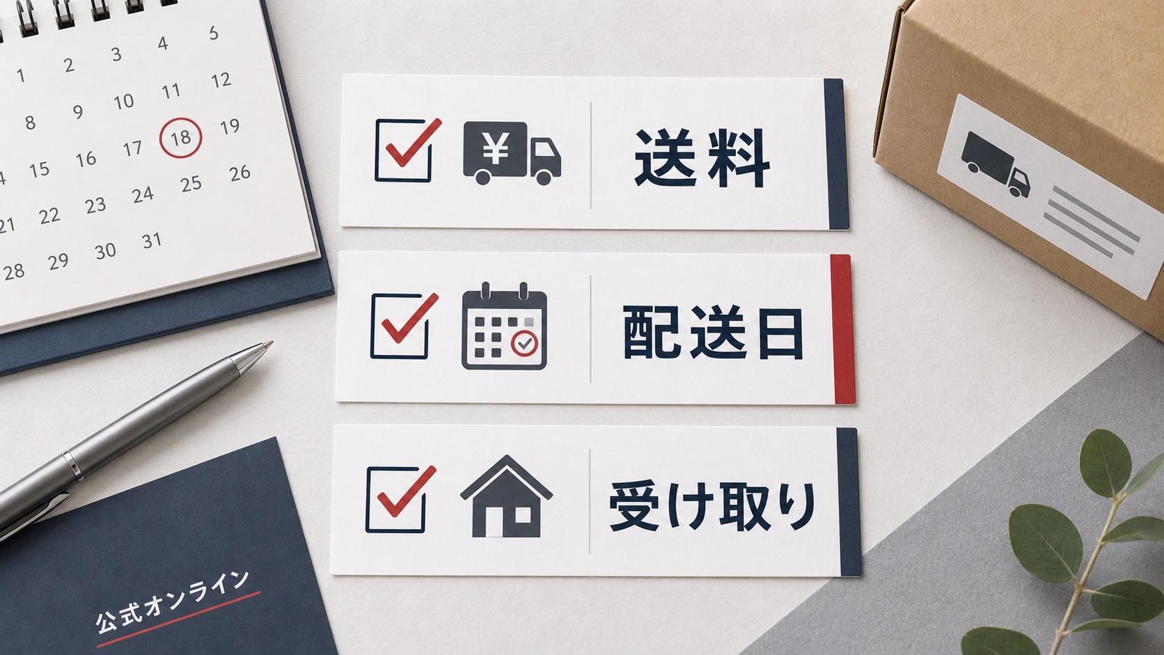 受け取り方法と保管期限を整理したカレンダーと配送メモのイメージ