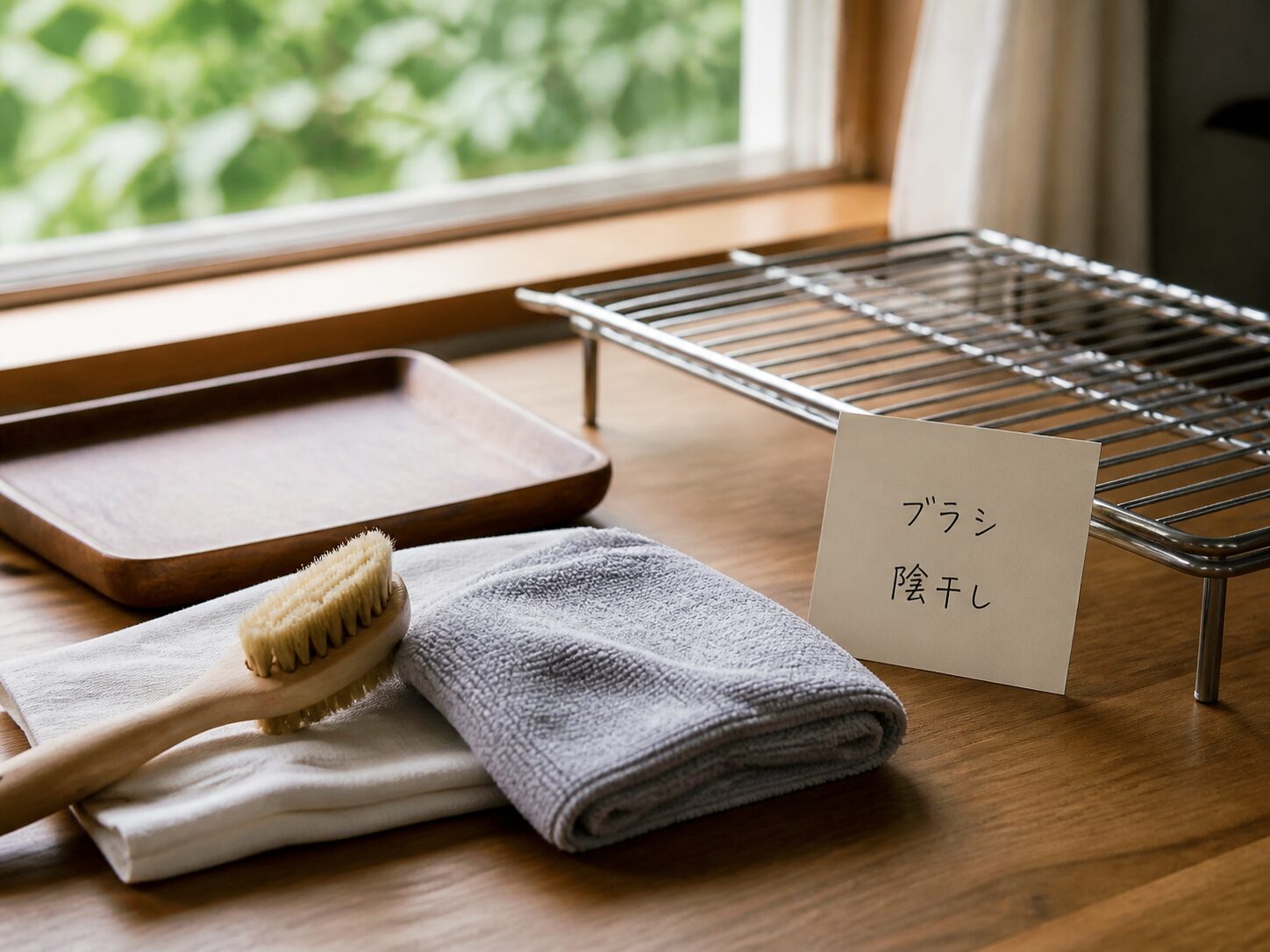 ニューバランス保管前にブラシとクロスで汚れを落とすイメージ